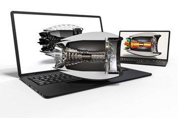 3D render image of a laptop with a building representing online real estate 