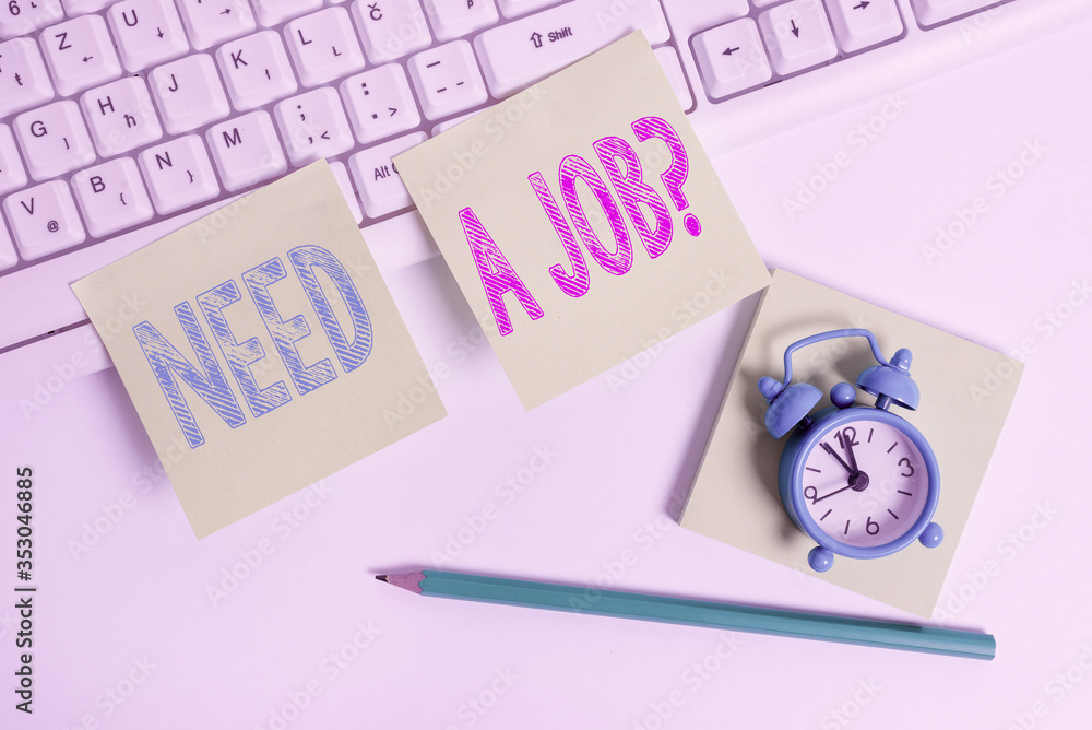 Poster writing note showing need a job question. business concept for to recruit an individual for specific