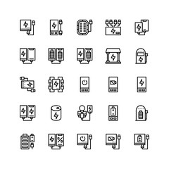 Set of Power bank, Portable Charge Smartphone, device outline style icon - vector