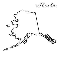 Vector high quality map of the American state of Alaska simple hand made line drawing map