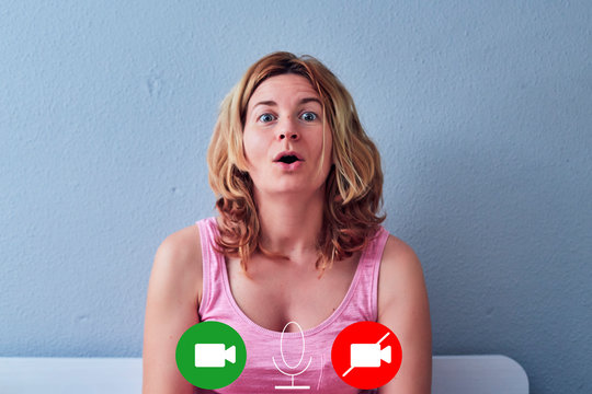 blonde white woman in a video call conversation