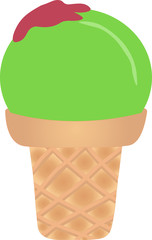 matcha ice cream cone icon on black background.  Vector Illustration