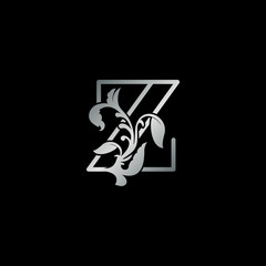 Rustic silver nature floral letter Z initial logo icon luxury style vector design template for brand identity.