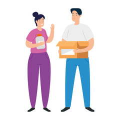 young couple with bottle plastic and bottle plastic on white background vector illustration design