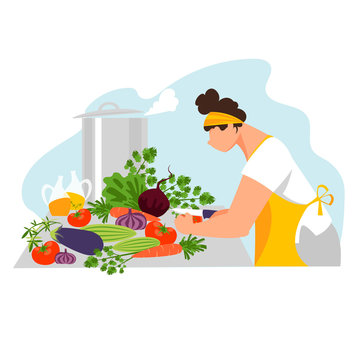 cook.the cook prepares food. vector image of a cook in the kitchen. cooking