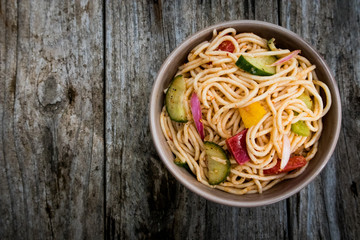 Spaghetti Salad is a delicious cold pasta salad served at a picnic