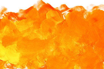 Abstract shapes of orange yellow watercolor on white background. Splash color vector hand drawn