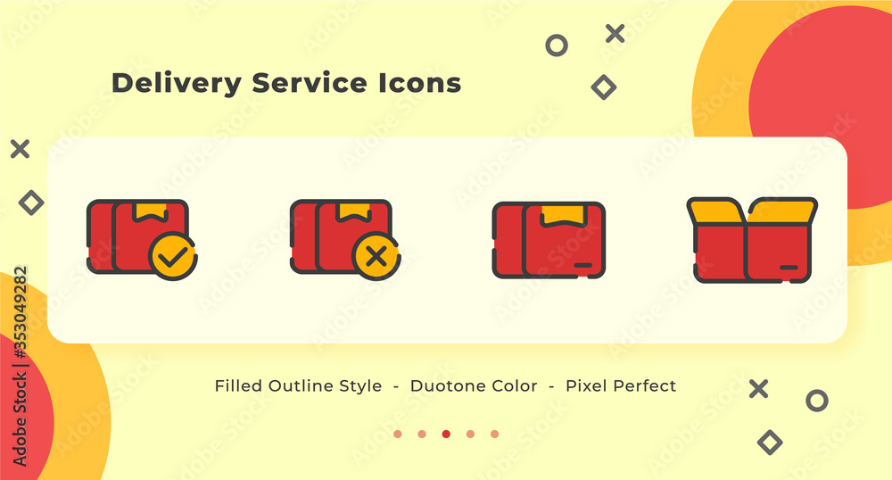 Poster delivery service icons set with outline style filled yellow color modern flat design with shipping b