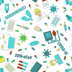 COVID 19 protection seamless pattern background.