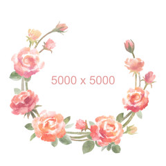 Flower wreath, roses frame. Pink watercolor floral stock illustration for greeting card or wedding invitation. Element for designing.