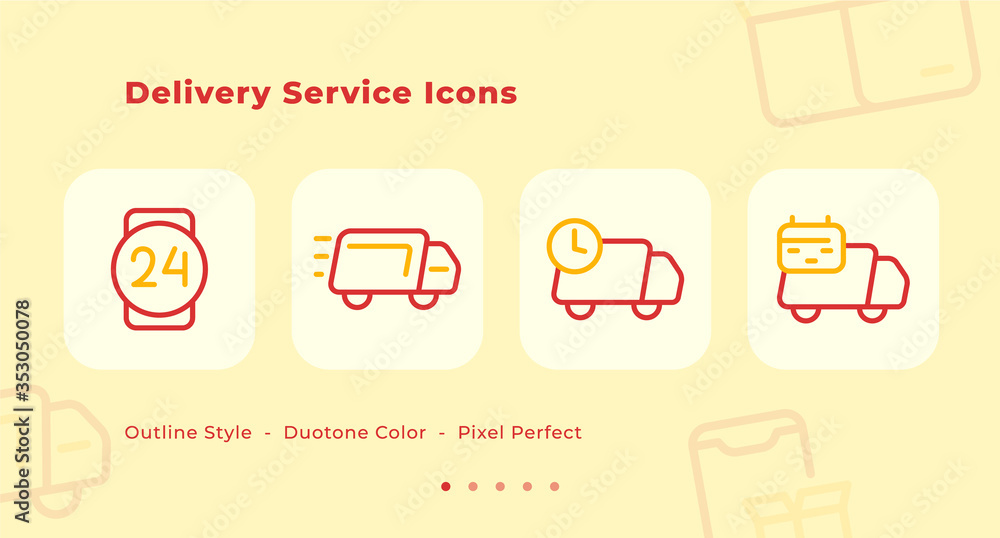Poster delivery service icons set with outline style duo tone color modern flat design with truck and clock