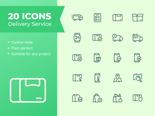 20 Delivery Service icons set with line style modern flat design vector illustration.