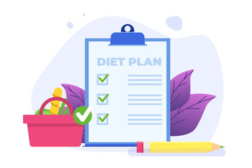 Healthy food and Nutrition Diet planning concept. Vector isolated illustration