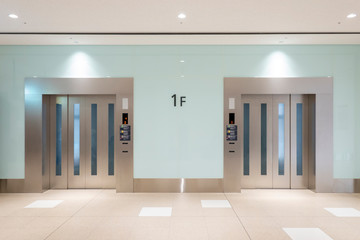 Blank space on doors of elevator in modern building