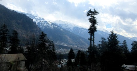 Beautiful Snow covered mountain ranges in  India Shimla