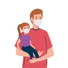 father and daughter wearing protective medical mask for prevent virus covid 19 vector illustration design