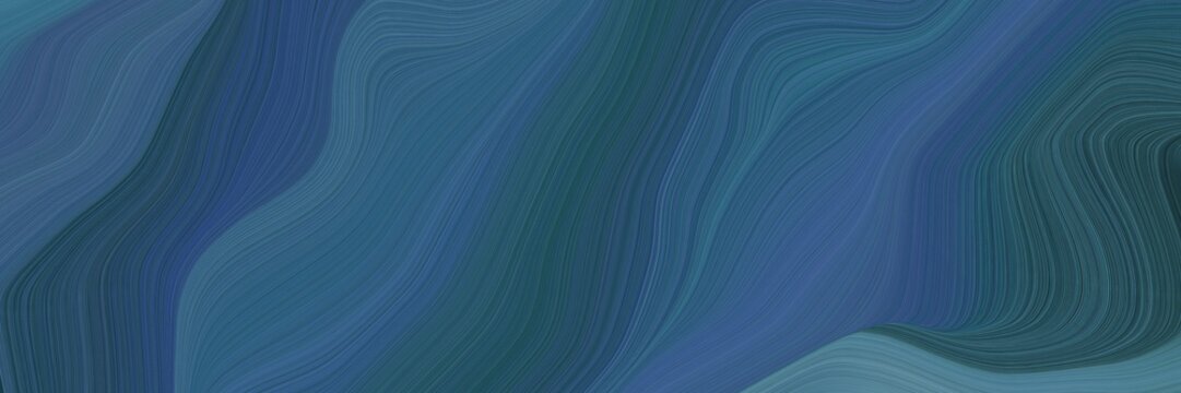 landscape banner with waves. modern soft curvy waves background design with teal blue, very dark blue and blue chill color © Eigens