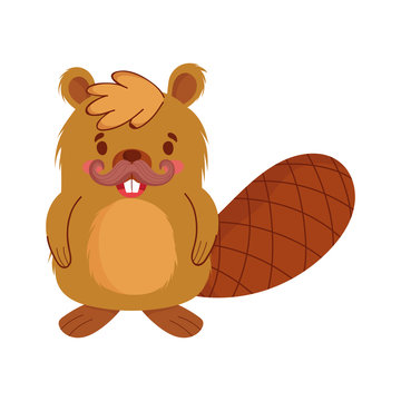 Cute beaver cartoon with mustache vector design