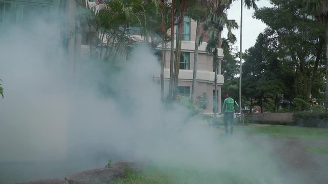 Fogged Public Areas In Singapore In Country's Sanitation Efforts To Fight Corona Virus  - wide shot