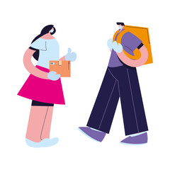 couple with mask, gloves, briefcase and packages