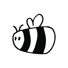 Cute hand drawn bee. Black doodle vector illustration.