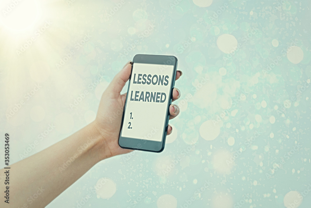 Poster writing note showing lessons learned. business concept for the knowledge or understanding gained by 