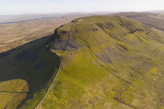 Aerial view of Penyghent, one of the three fells in the Yorkshire 3 peaks, Yorkshire Dales, North Yorkshire,UK