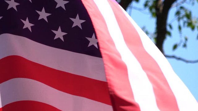 アメリカの国旗  接写 4K / Closeup shot of the national flag of America waving in wind. Real time. 4K