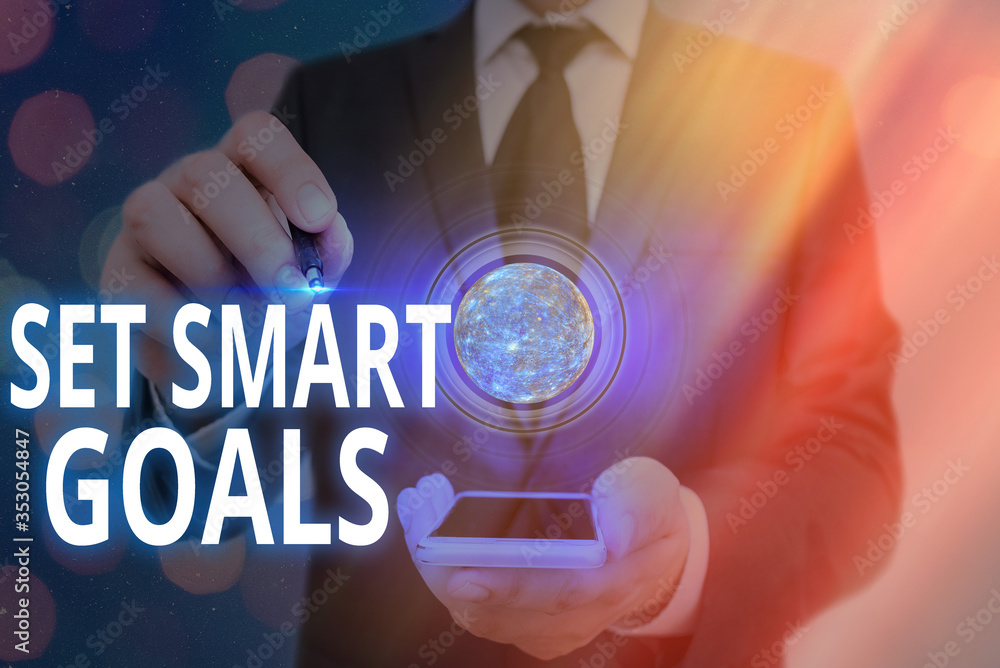 Poster word writing text set smart goals. business photo showcasing giving criteria to guide in the setting