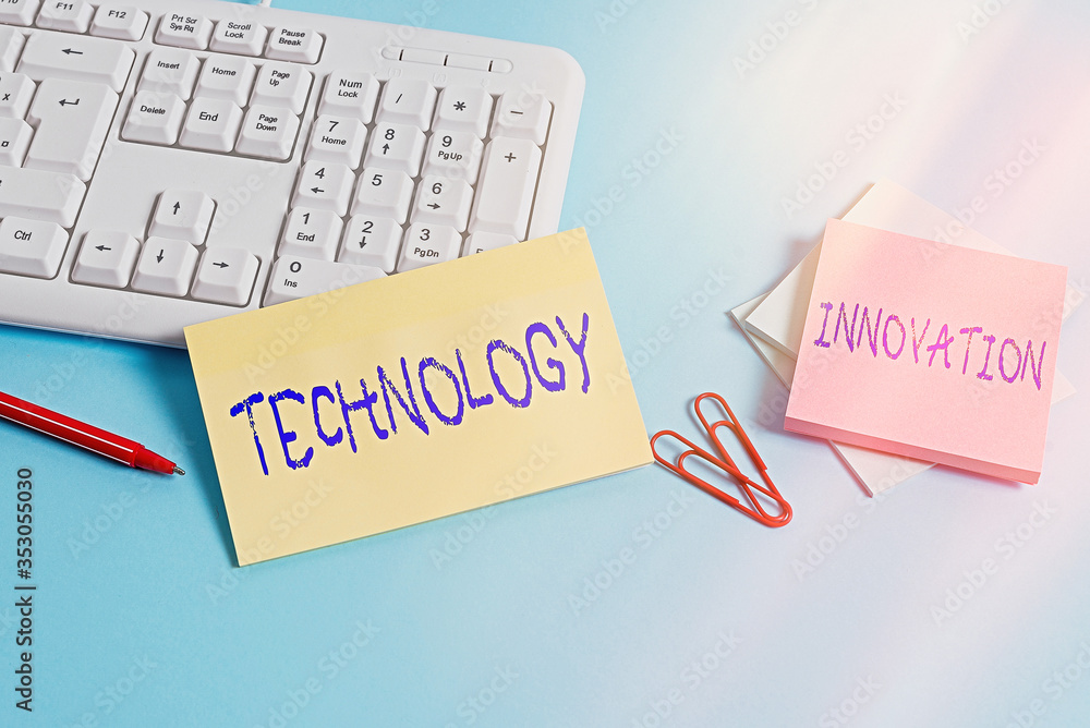 Poster writing note showing technology innovation. business concept for significant technological changes o