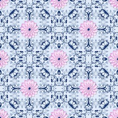 Paper in 3D rendering  in arabic style with flowers in the background. Texture with the design of cut flowers...Paper flowers as an endless background... ..