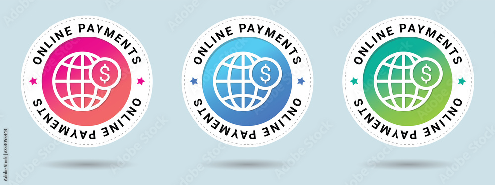Aufkleber online payments stamp vector illustration. vector certificate icon. set of 3 beautiful color gradien