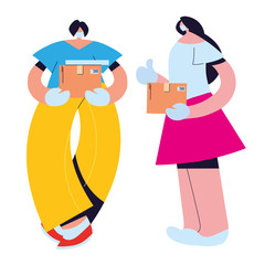 women with mask, gloves, briefcase and packages