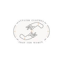 Hand line logo gesture. Vector illustration on white background. Hand drawn style. Love, care, skin and tattoo vector illustrations.