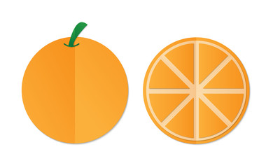 Paper art Orange whole and quarter. Vector illustration. Paper cut style. Origami concept.