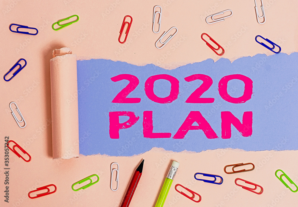Aufkleber conceptual hand writing showing 2020 plan. concept meaning setting up your goals and plans for the c