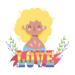 girl cartoon with lgtbi love text vector design