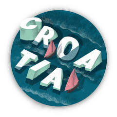 3D lettering illustration 'Croatia' with sailboats