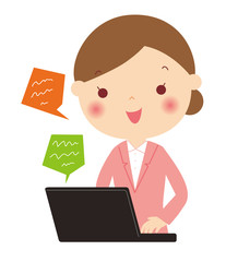 テレワークの女性　上半身　バストアップ　イラスト