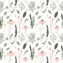 cute pink green floral garden seamless pattern