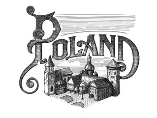 Poland, vintage lettering, travel card