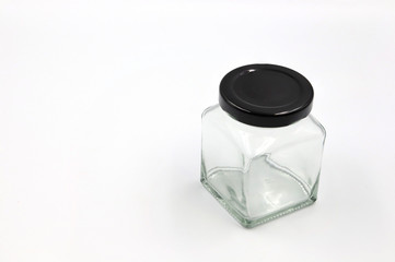 Square jar empty black lid square shape on white background 