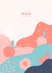 Vector frame with doodle peach and abstract elements. Hand drawn illustrations.