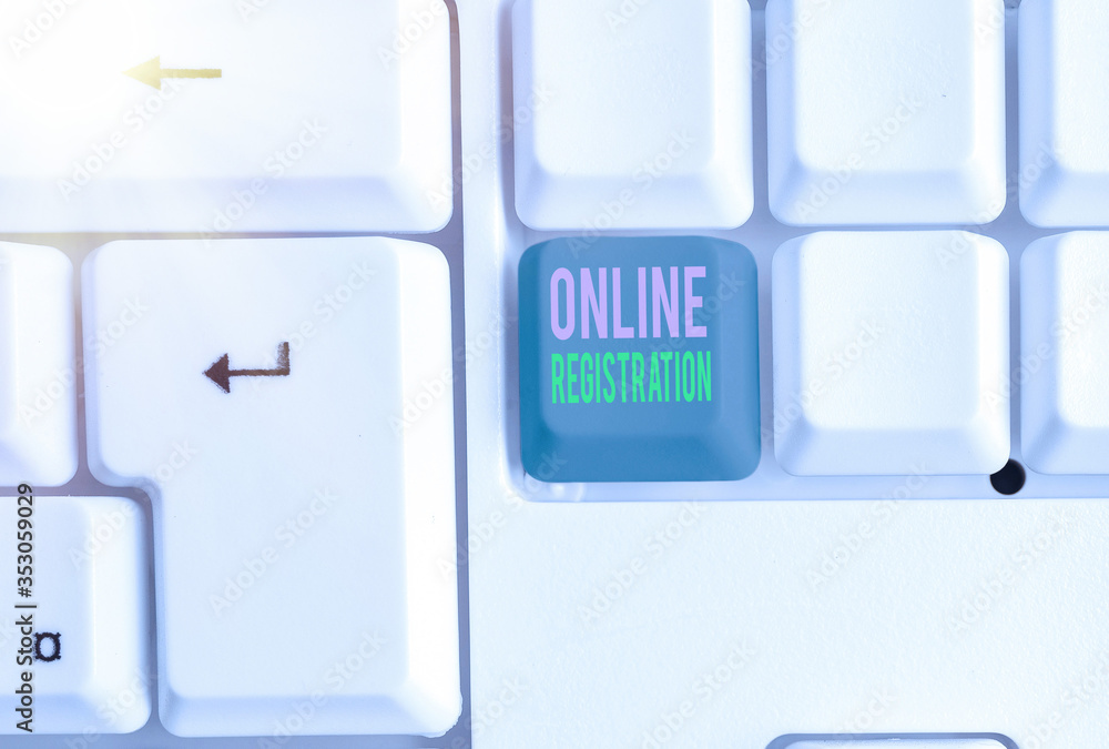 Poster word writing text online registration. business photo showcasing system for subscribing or registeri