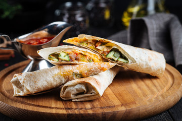 Appetizing pita bread rolls wraps