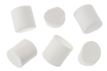 Marshmallow isolated on white background with clipping path and full depth of field. Top view. Flat lay. Set or collection
