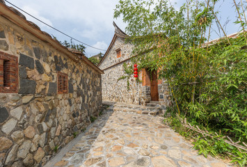 Exterior view of traditional ancient Chinese village, with old architecture courtyard in rural areas