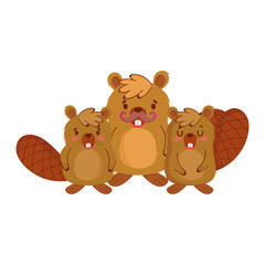 Cute beavers cartoons vector design
