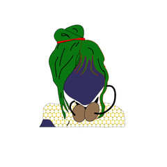 Girl with bun and headphones