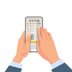 businessman reading daily news articles on smartphone screen mobile application online newspaper press mass media concept vector illustration